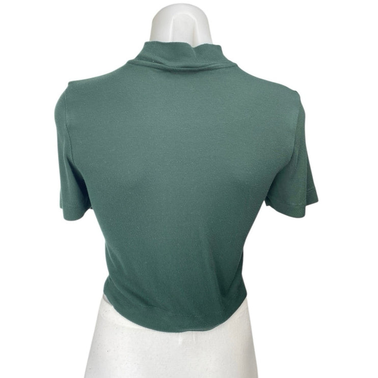 Aritzia Babaton Green Short Sleeve Ribbed Knit Mock Neck Sweater Crop Top Size M