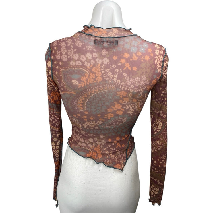 Urban Outfitters Multicolor Floral Seam Lettuce Long Sleeve Blouse Top Size XS