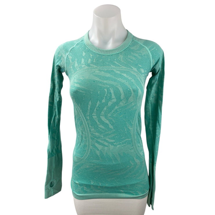 Lululemon Swiftly Tech Mint Green Printed Long Sleeve Active Tee T-shirt Top S