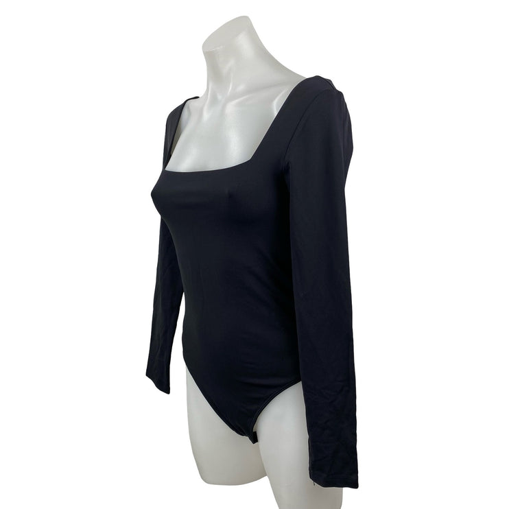Aritzia Babaton Contour Women's Black Square Neck Long Sleeve Bodysuit Top Sz M