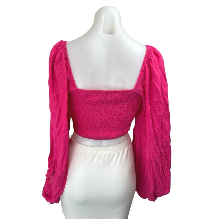 Princess Polly Pink Long Balloon Sleeve Cutout Twist Front Crop Blouse Top 4