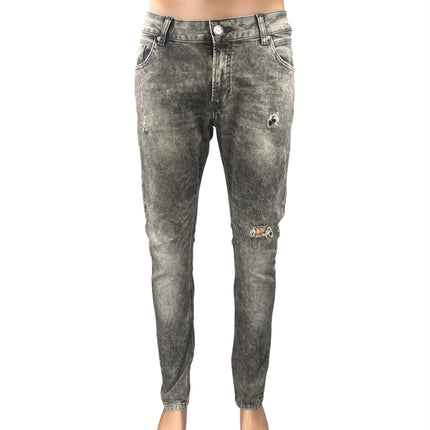 Zara Men's Gray Washed Distressed Mid Rise Casual Skinny Denim Jeans Size 34