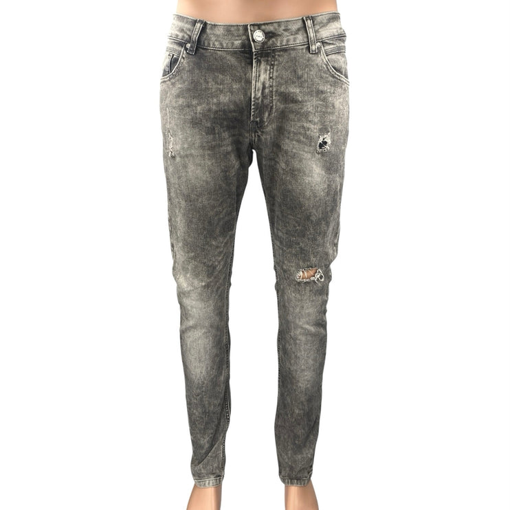 Zara Men's Gray Washed Distressed Mid Rise Casual Skinny Denim Jeans Size 34