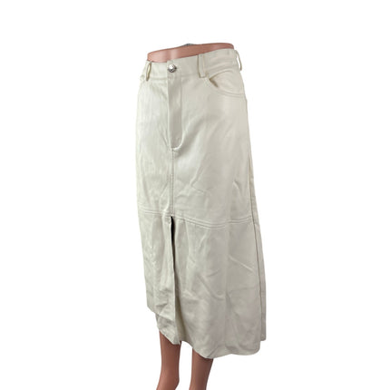 WeWoreWhat White Faux Leather Vegan High Waist Slit Front Midi Skirt Size 4