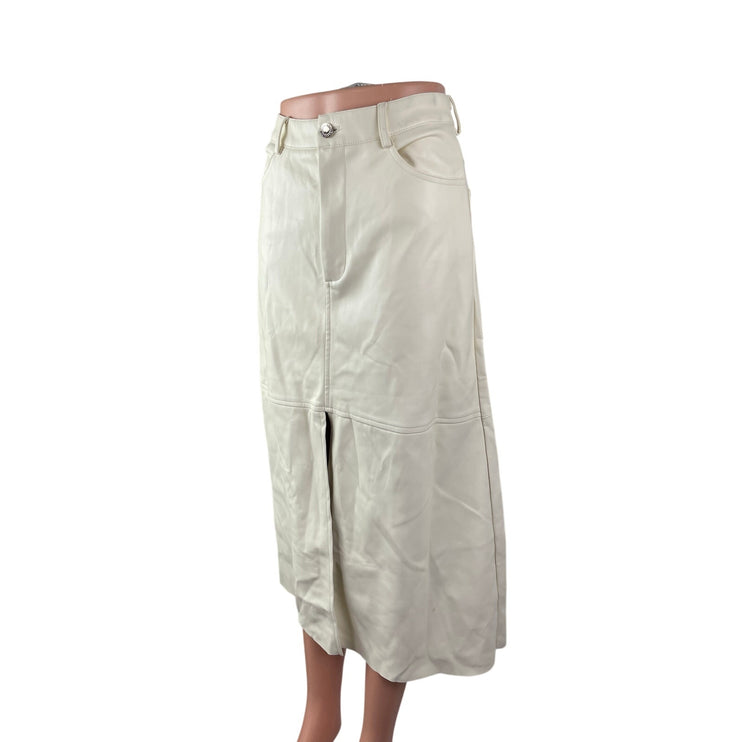 WeWoreWhat White Faux Leather Vegan High Waist Slit Front Midi Skirt Size 4