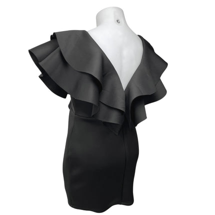 Daylight Black Tiered Ruffle Short Sleeve Deep V-Neck Mini Sheath Dress Size 2X