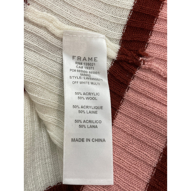 Frame Women's Wool Panel Stripe Ribbed Crew Neck Short Sleeve Slim Sweater Top S