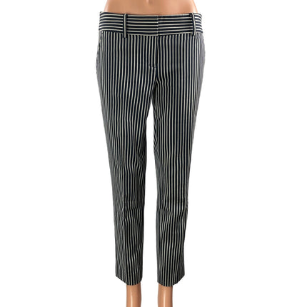 Ann Taylor Women's Navy Blue Striped High Rise Straight Trousers Pants Size 2P