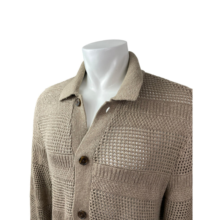 Abercrombie & Fitch Men Beige Knit Cropped Long Sleeve Button Down Sweater Top L