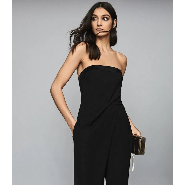 Reiss Toni Silk Satin Trimmed Strapless Tube Sleeveless Bandeau Jumpsuit Size 2