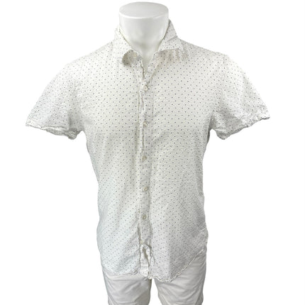 Bonobos Men's White Blue Tailored Polka Dots Short Sleeve Button Up Shirt Top L