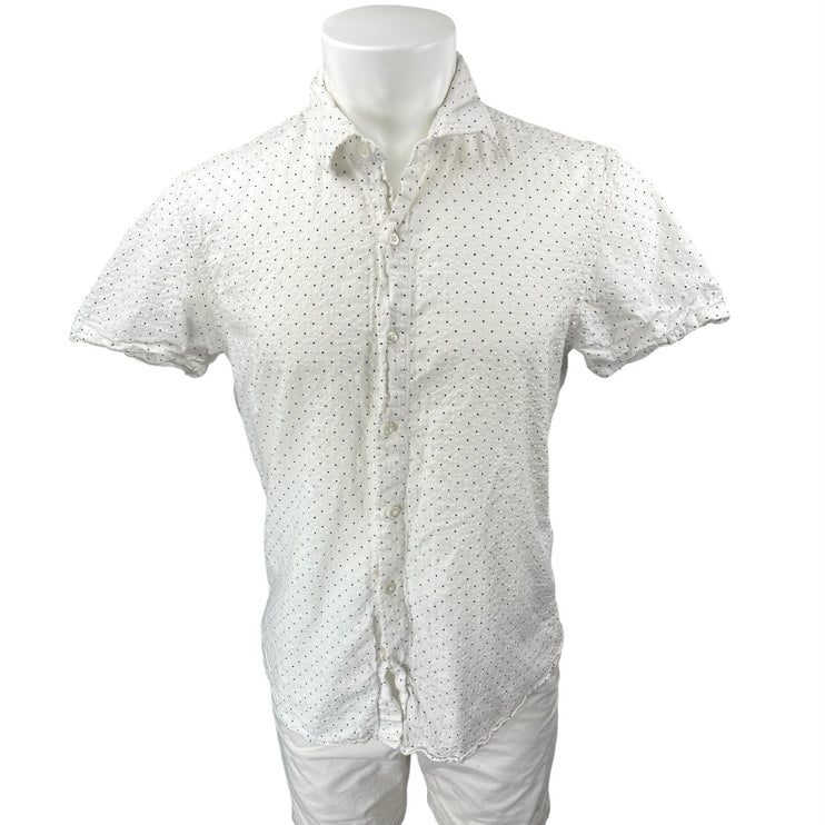 Bonobos Men's White Blue Tailored Polka Dots Short Sleeve Button Up Shirt Top L