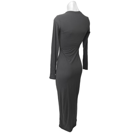 Skims Womens Gray Crew Neck Fitted Stretch Long Sleeve Bodycon Maxi Dress Size M