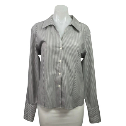 Calvin Klein Women's Black White Gray Striped Long Sleeve Button Down Shirt M/L