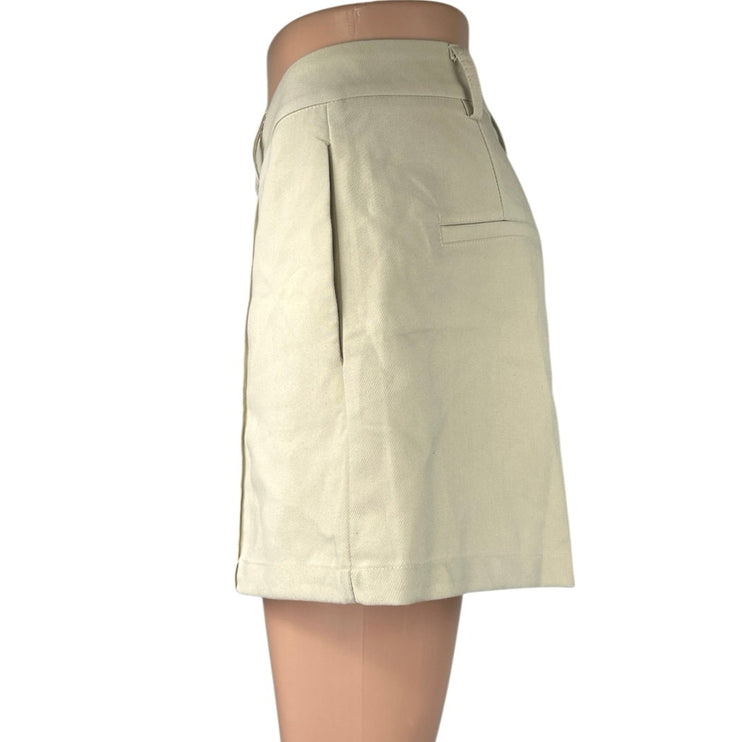 Commense Cream Khaki High Waisted Pleated Casual Dressy Mini Shorts Size S