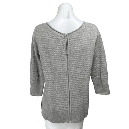 Club Monaco 100% Cashmere Women's Gray Knit 3/4 Sleeve Zip Sweater Shirt Top S