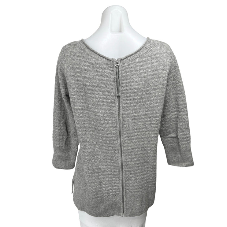 Club Monaco 100% Cashmere Women's Gray Knit 3/4 Sleeve Zip Sweater Shirt Top S