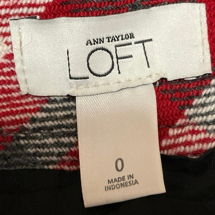 Ann Taylor LOFT Women's Red Plaid Check Zip Straight Pencil Mini Skirt Size 0