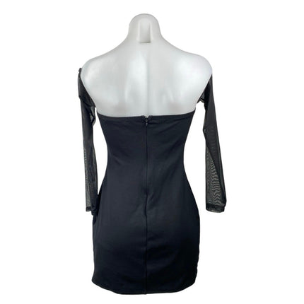 Urban Outfitters Women's Black Mesh Long Sleeve Square Neck Mini Bodycon Dress M
