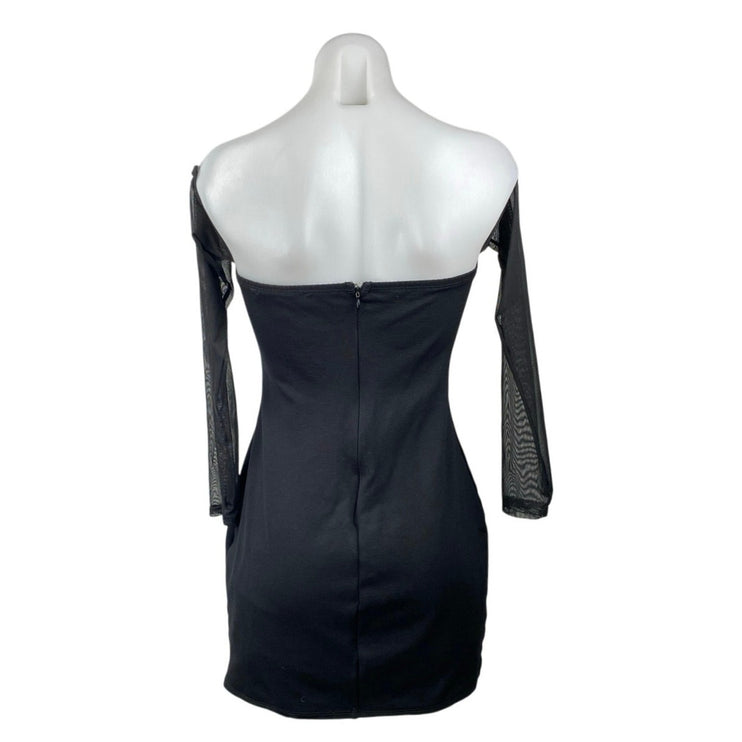 Urban Outfitters Women's Black Mesh Long Sleeve Square Neck Mini Bodycon Dress M