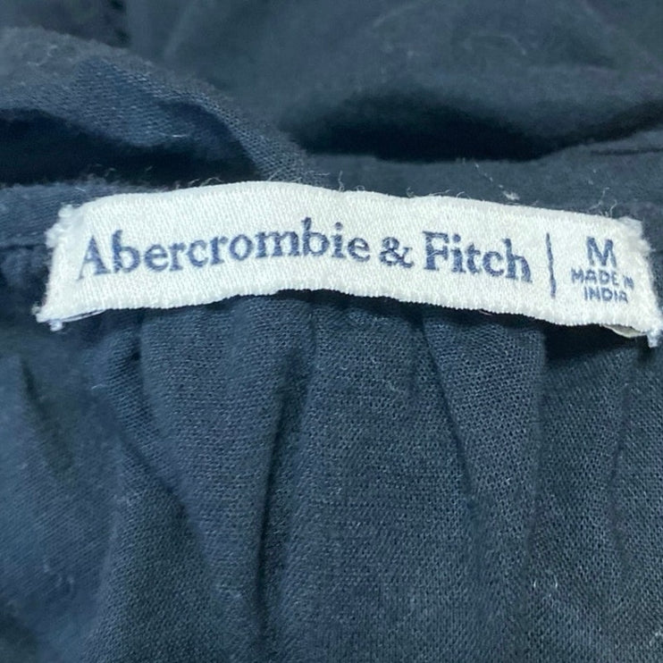 Abercrombie & Fitch Women's Black Keyhole Lace 3/4 Balloon Sleeve Blouse Top M