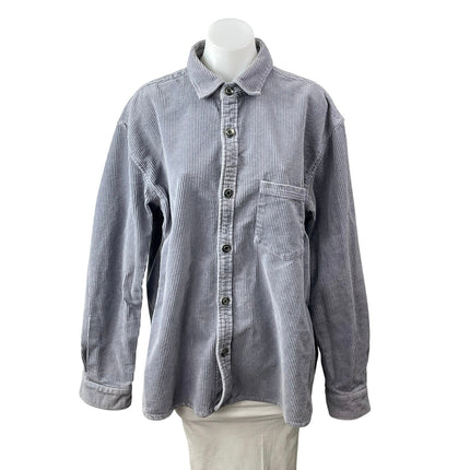 Zara Women Gray Corduroy Long Sleeve Relaxed Pocket Button Down Shirt Top Sz XL