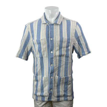 Todd Snyder Mens Blue Stripe Rib Knit Tailored Short Sleeve Button Down Shirt XL