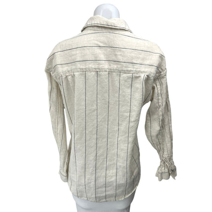 Stradivarius White Black Linen Striped Long Sleeve Button Down Shirt Top Size M