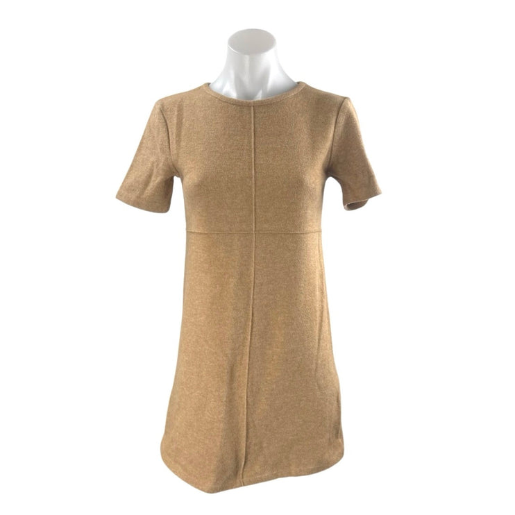 Zara Women's Beige Knit Short Sleeve Mini A-Line Shift T-Shirt Sweater Dress S