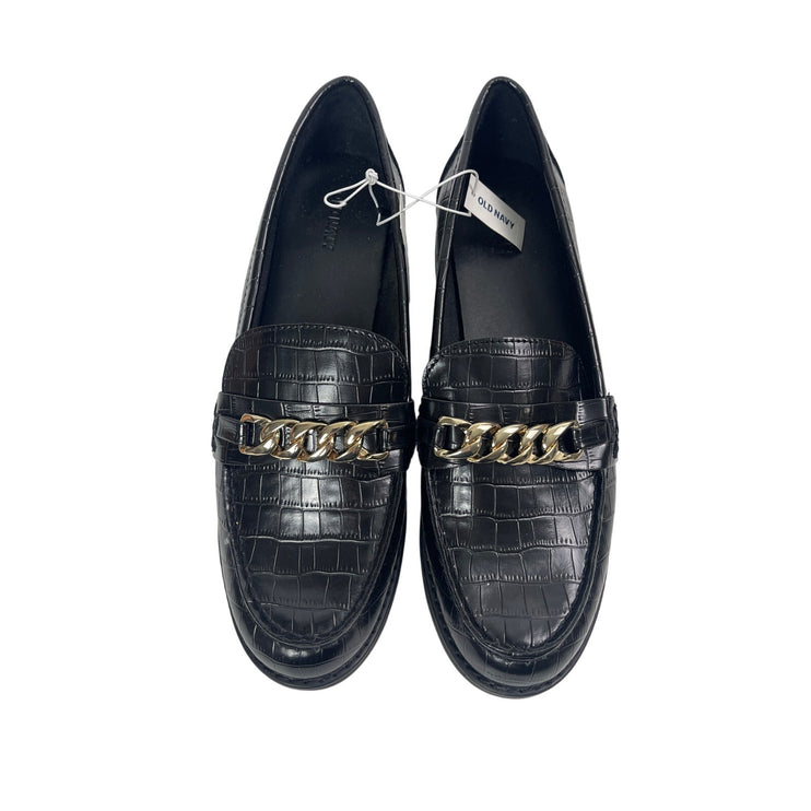 Old Navy Black Faux Leather Crocodile Chain Chunky Platform Loafers Shoes Sz 11