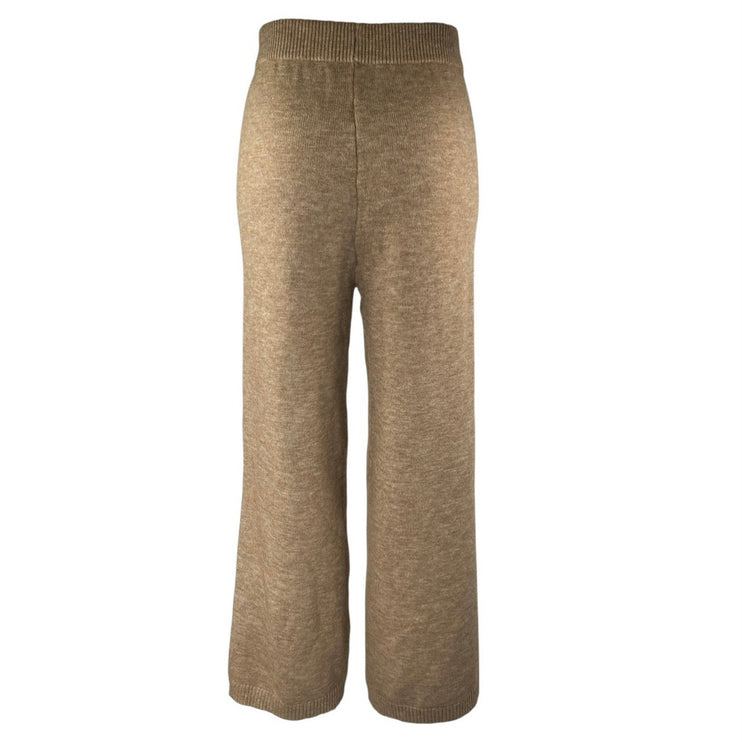 Commense Beige Tan Elastic Waist High Rise Knit Wide Leg Trousers Pants Size XS