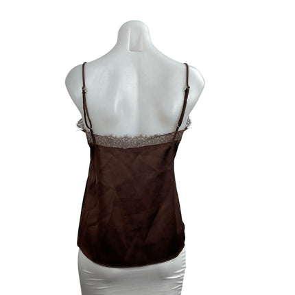 Zara Women's Brown Satin Lace Trim Sleeveless V Neck Lingerie Cami Tank Top Sz S