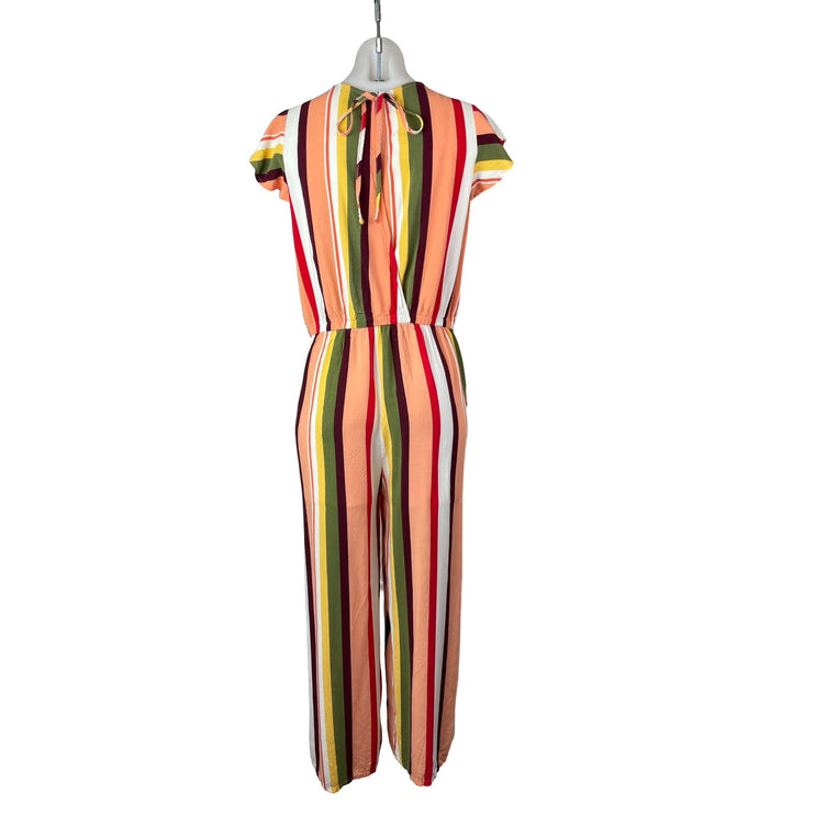 Time and Tru Women's Multicolor Striped Short Sleeve Wide Leg Jumpsuit Size S