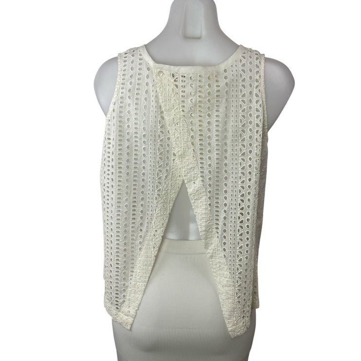 Madewell White Embroidered Eyelet Split Back Sleeveless Tank Blouse Top Size S