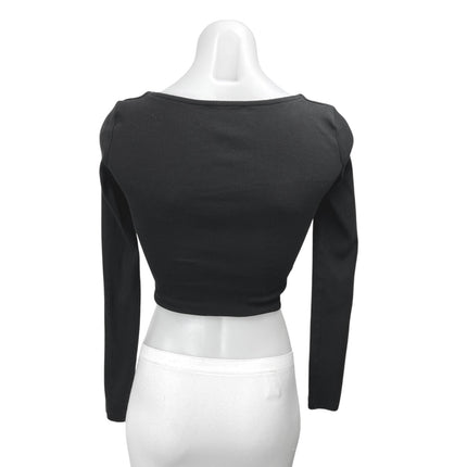 Zara Women's Black Long Sleeve Ribbed Knit Square Neck Sweater Crop Top Size S