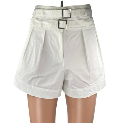 Intermix Womens White Pleated High Waisted Belted Wide Leg Mini Shorts Size 0
