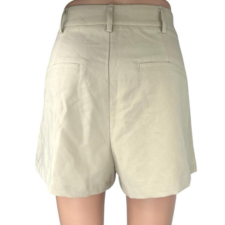 Commense Cream Khaki High Waisted Pleated Casual Dressy Mini Shorts Size S