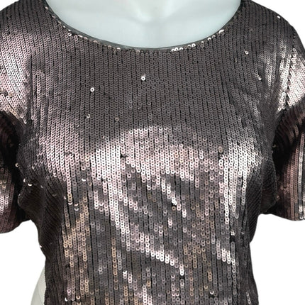 Ashley Nell Tiptop Pink Gold Metallic Sequin Short Sleeve Crop Blouse Top Sz XL