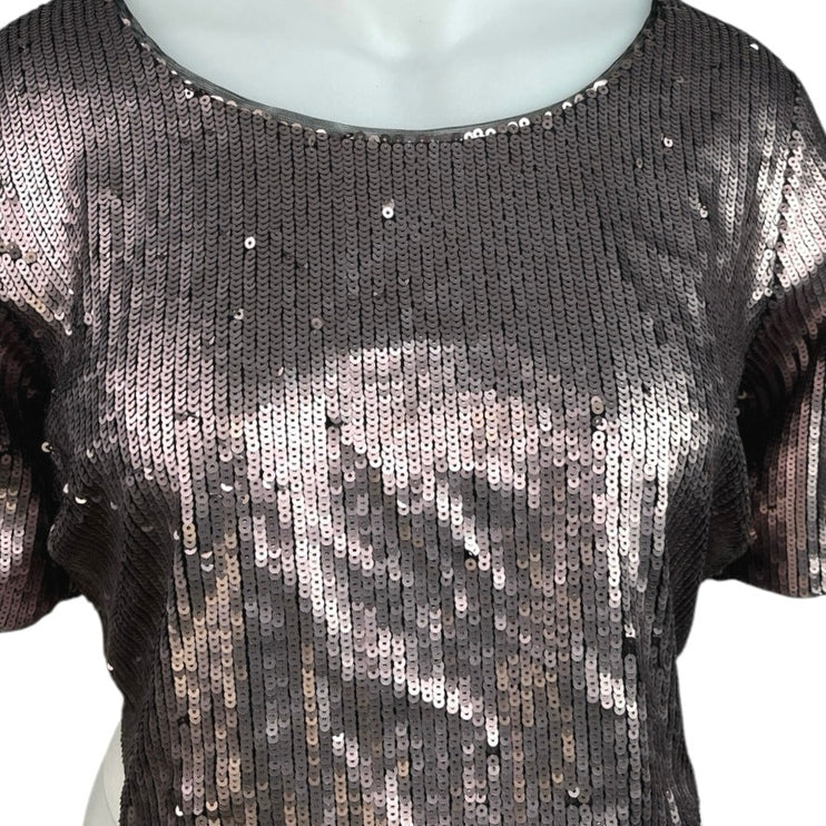 Ashley Nell Tiptop Pink Gold Metallic Sequin Short Sleeve Crop Blouse Top Sz XL