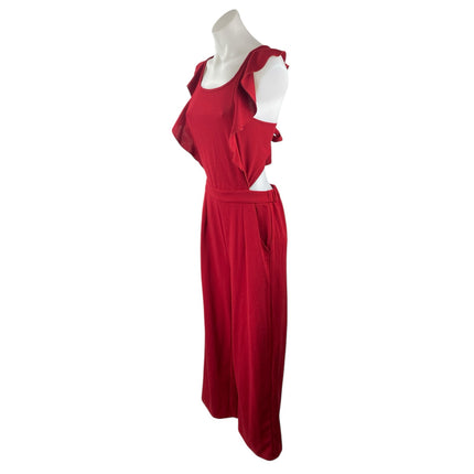 NEW PrettyGarden Red Sleeveless Ruffle Cutout Tie Back Wide Leg Jumpsuit Size M