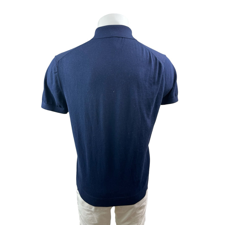 Zara Men's Navy Blue Short Sleeve Golf Collar Casual Basic Polo Shirt Top Size L