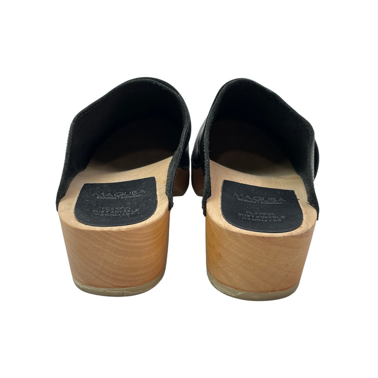 Maguba Berkeley Women's Black Leather Round Slip On Clogs Mules Shoes Size 10