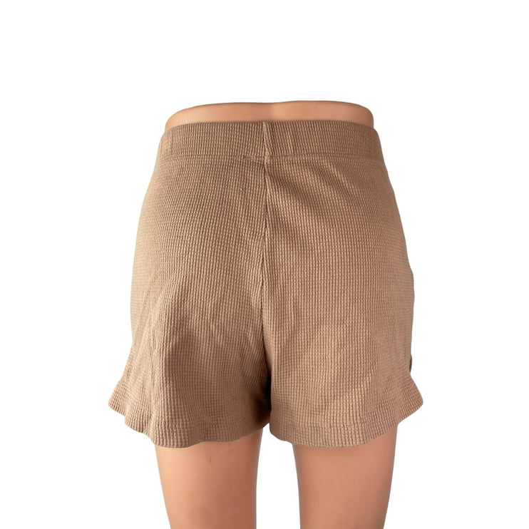 Reformation Women's Brown Ribbed High Rise Cuffed Hem Wide Leg Lounge Shorts XS