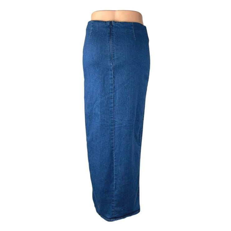 Line & Dot Women's Blue High Waisted High Side Slit Maxi Denim Jean Skirt Sz S