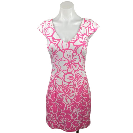 Lilly Pulitzer Pink White Desiree Cap Sleeve Floral Print V-Neck Sheath Dress S