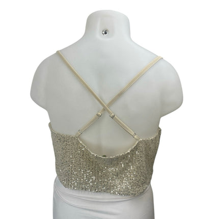 Forever 21 Silver Sequin Sleeveless Cowl Neck Cami Camisole Crop Tank Top Sz 1X