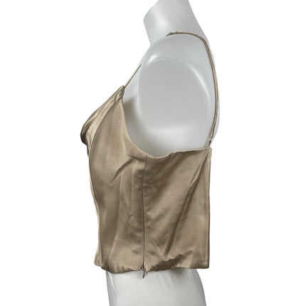 Zara Women's Gold Tan Satin Sleeveless Cami Camisole Cowl Neck Crop Tank Top L