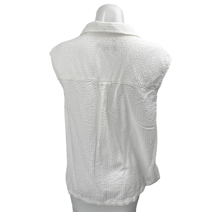 Banana Republic Women's White Sleeveless Textured Button Up Shirt Top Size S