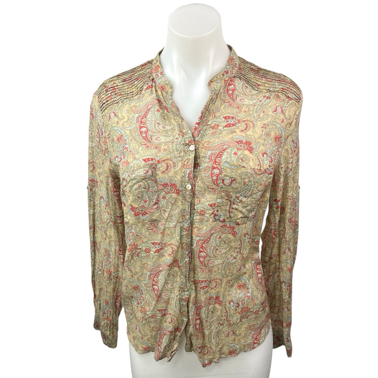 Zara Women's Tan Multicolor Button Down Paisley Long Sleeve Shirt Blouse Top S