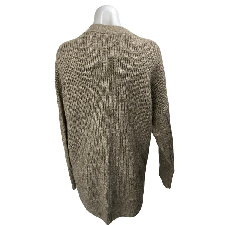 Abercrombie & Fitch Beige Long Sleeve Rib Knit Button Up Cardigan Sweater Top L